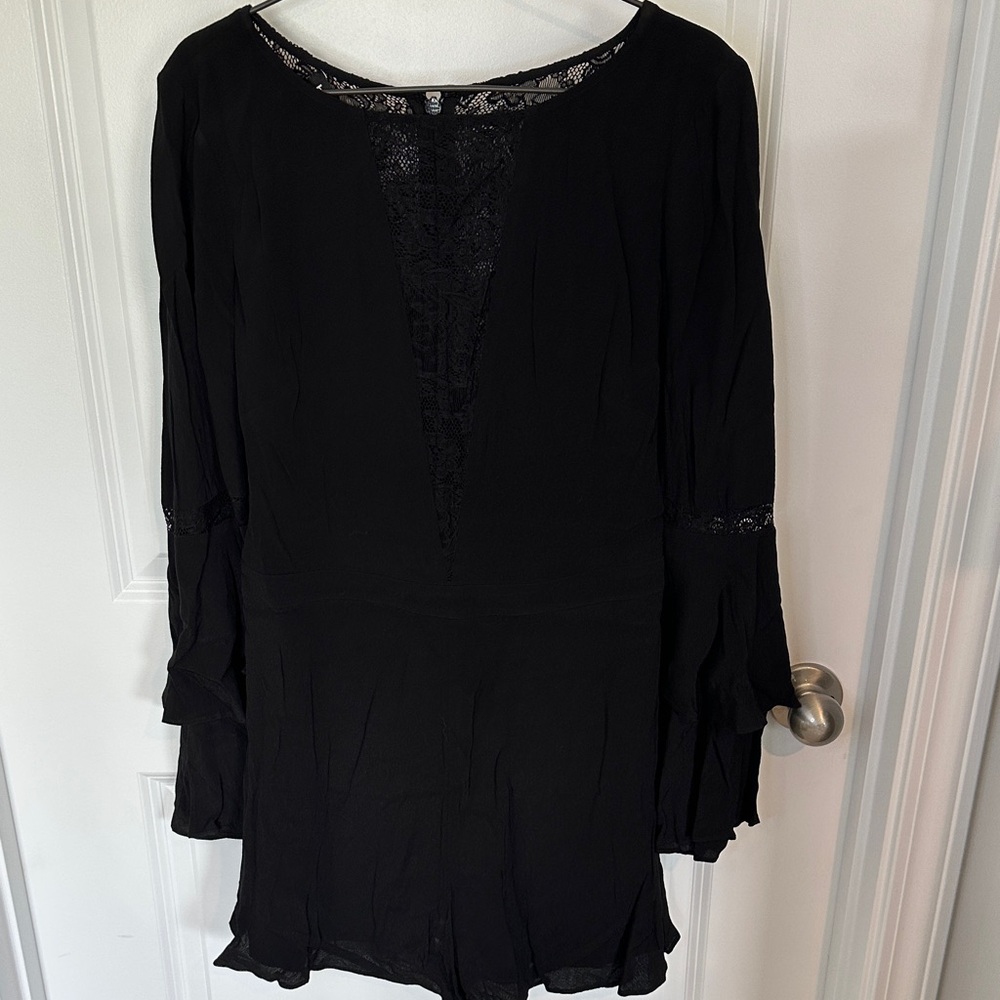 bebe Black Lace Detail Romper NWT
